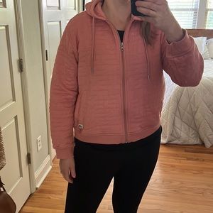 The North Face longs peak quilted full zip hoodie LG rose dawn white heather